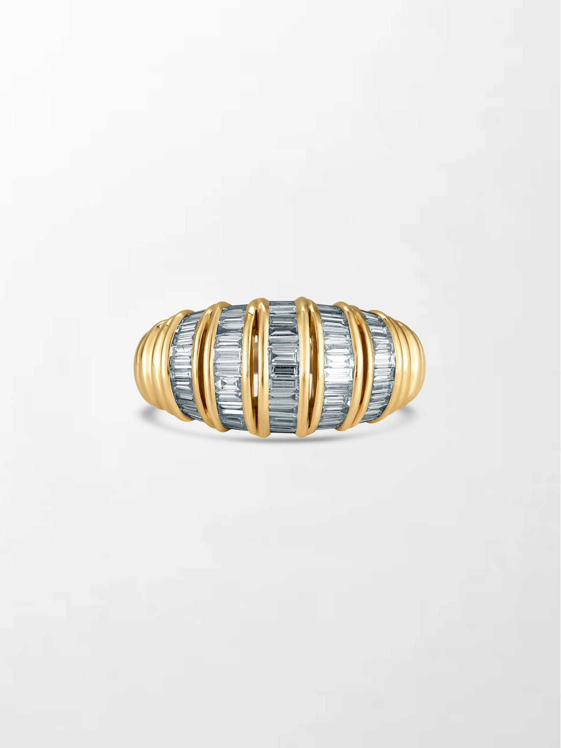 Two-Tone Gold Diamond Ring with Baguette-Cut Diamond Band – Elegant Statement Jewelry
