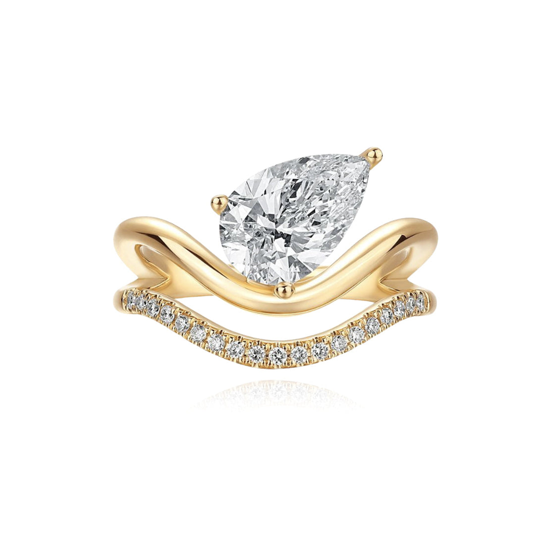 Lab Grown Diamond Pear Shaped Crown Ring in 14K Gold – Pavé Diamond Bridal Ring