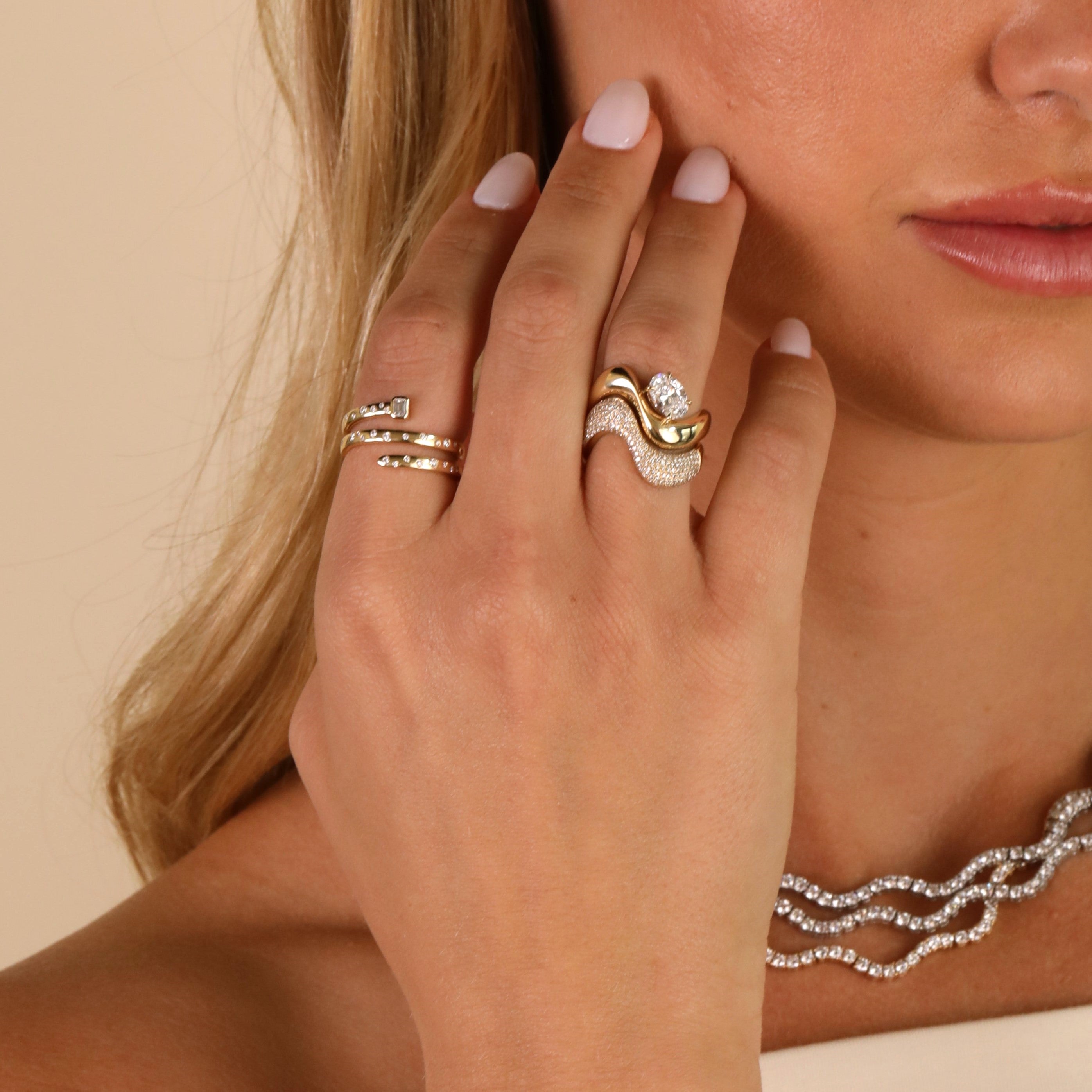 Lab Grown Diamond Infinity Wave Ring in 14K Gold – Pavé Diamond Statement Ring