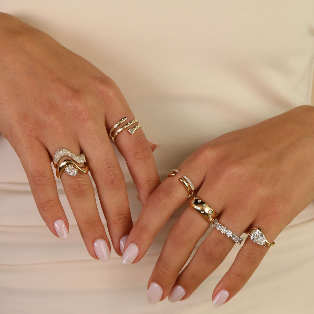 Lab Grown Diamond Infinity Wave Ring in 14K Gold – Pavé Diamond Statement Ring