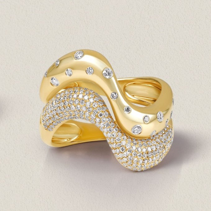 Lab Grown Diamond Infinity Wave Ring in 14K Gold – Pavé Diamond Statement Ring