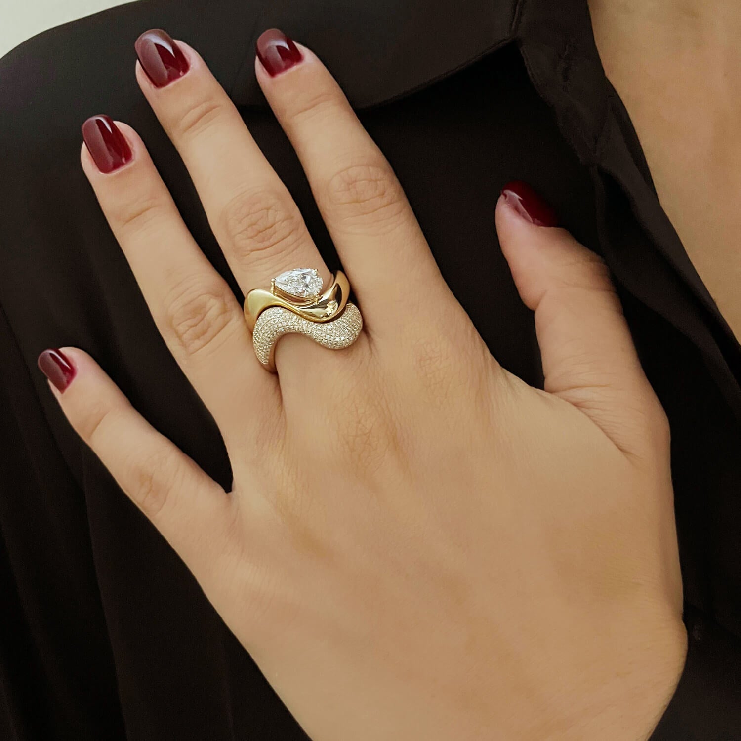 Lab Grown Diamond Infinity Wave Ring in 14K Gold – Pavé Diamond Statement Ring