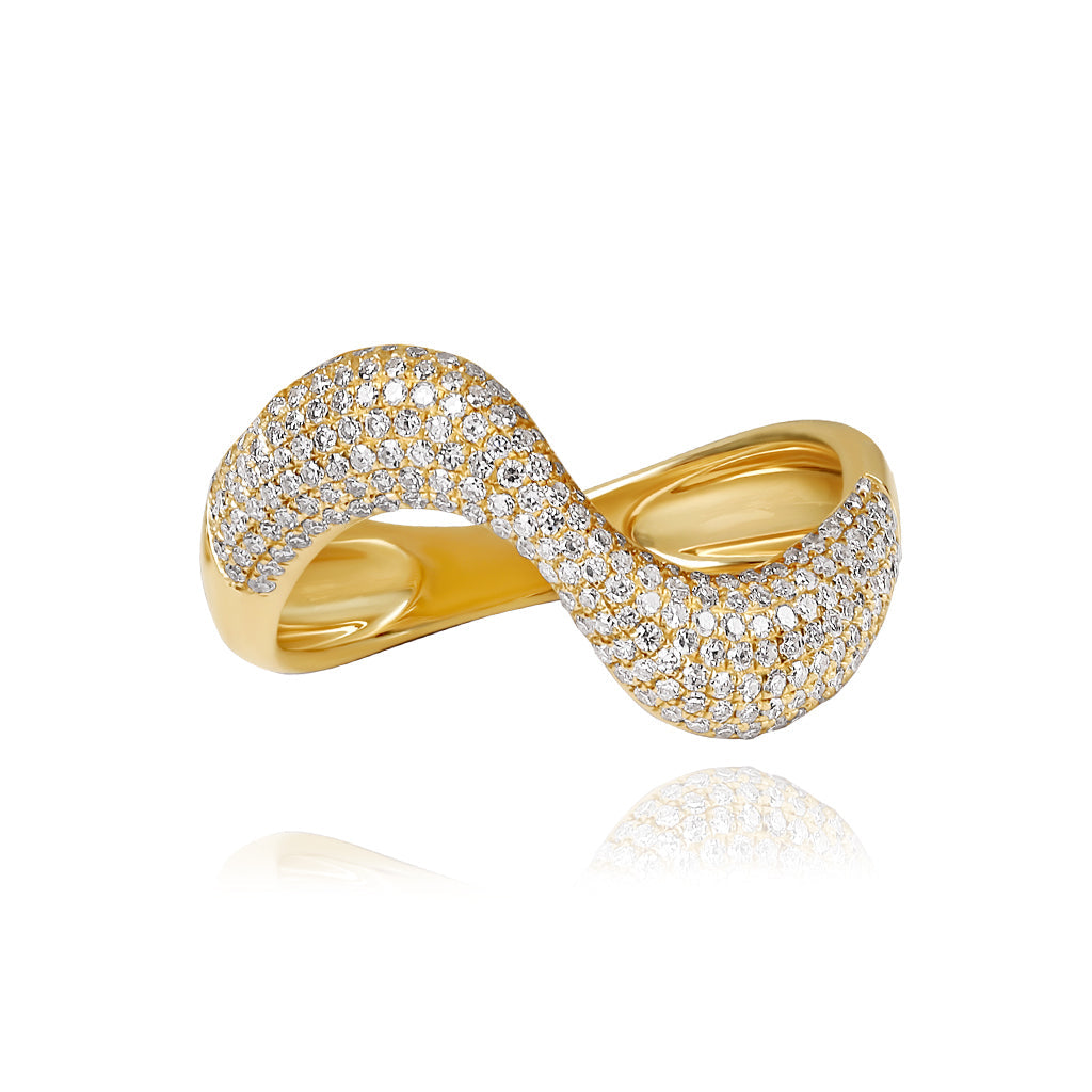 Lab Grown Diamond Infinity Wave Ring in 14K Gold – Pavé Diamond Statement Ring