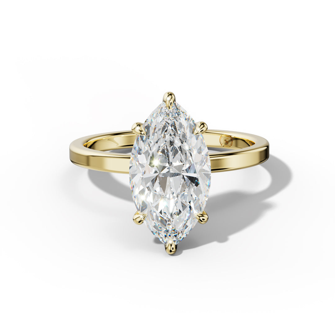 Marquise Cut Diamond Engagement Ring – Elegant Solitaire Ring in White & Yellow Gold