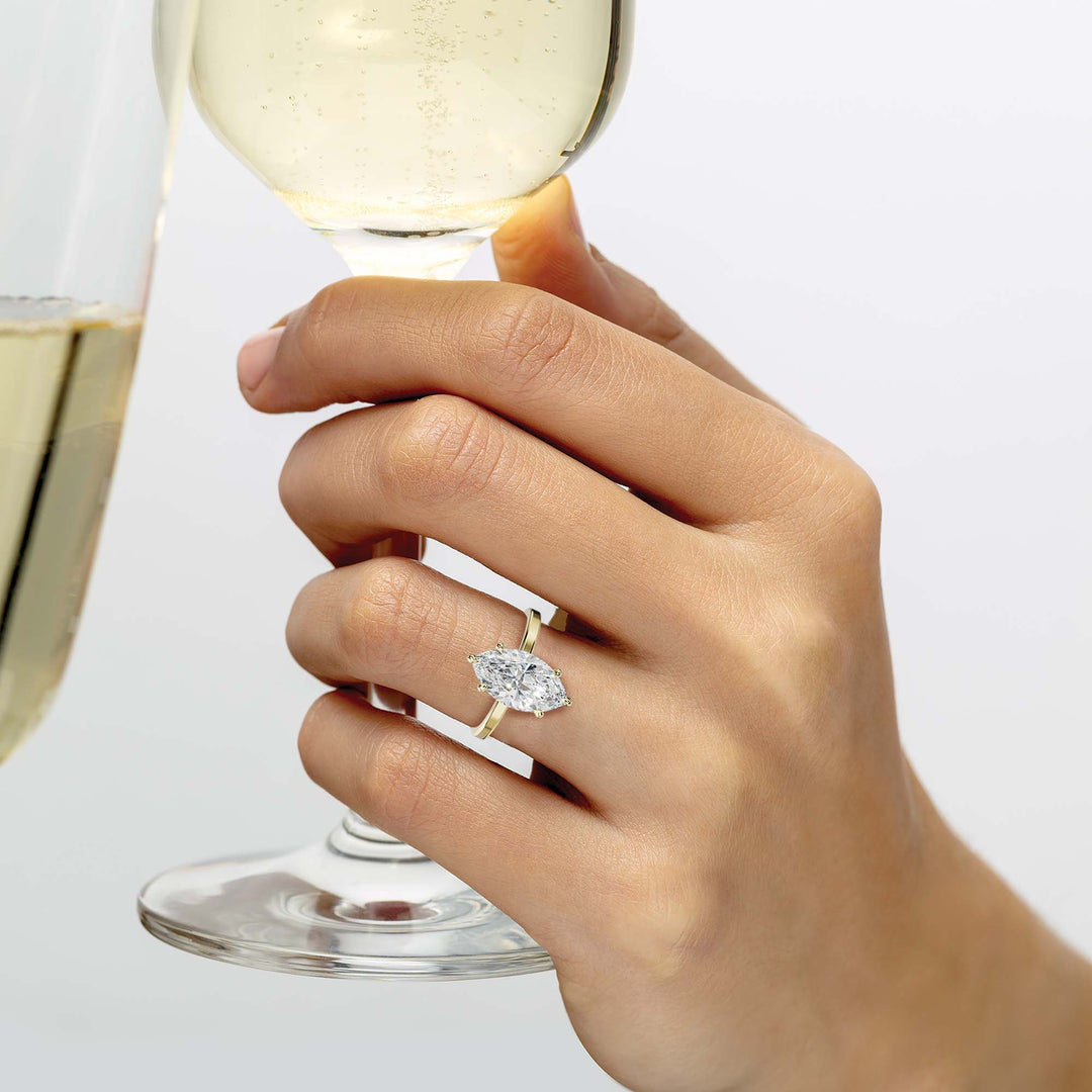 Marquise Cut Diamond Engagement Ring – Elegant Solitaire Ring in White & Yellow Gold