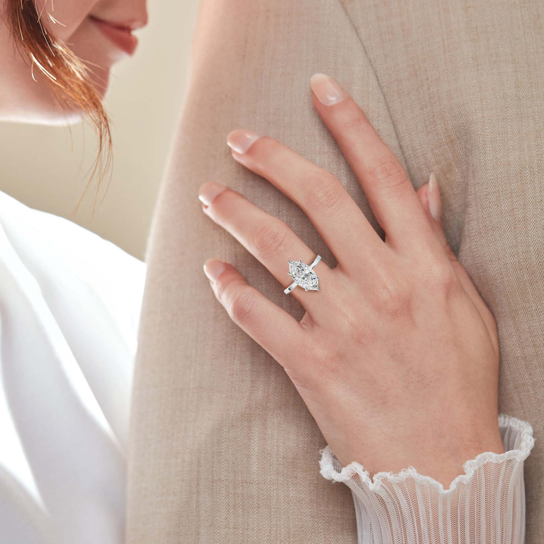 Marquise Cut Diamond Engagement Ring – Elegant Solitaire Ring in White & Yellow Gold