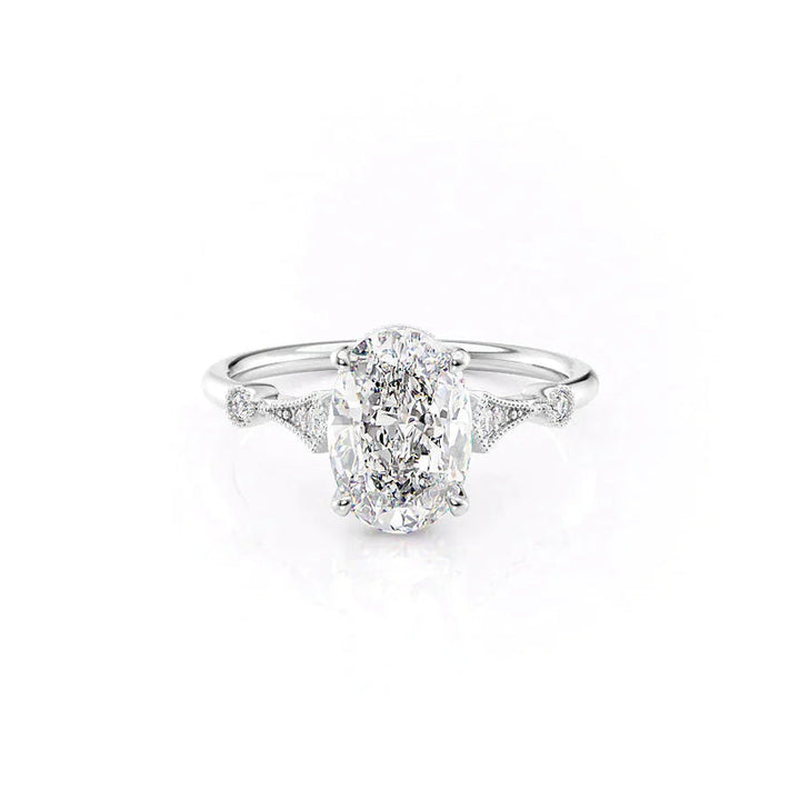 Oval Cut Diamond Engagement Ring with Pavé Side Stones – Elegant White Gold Ring
