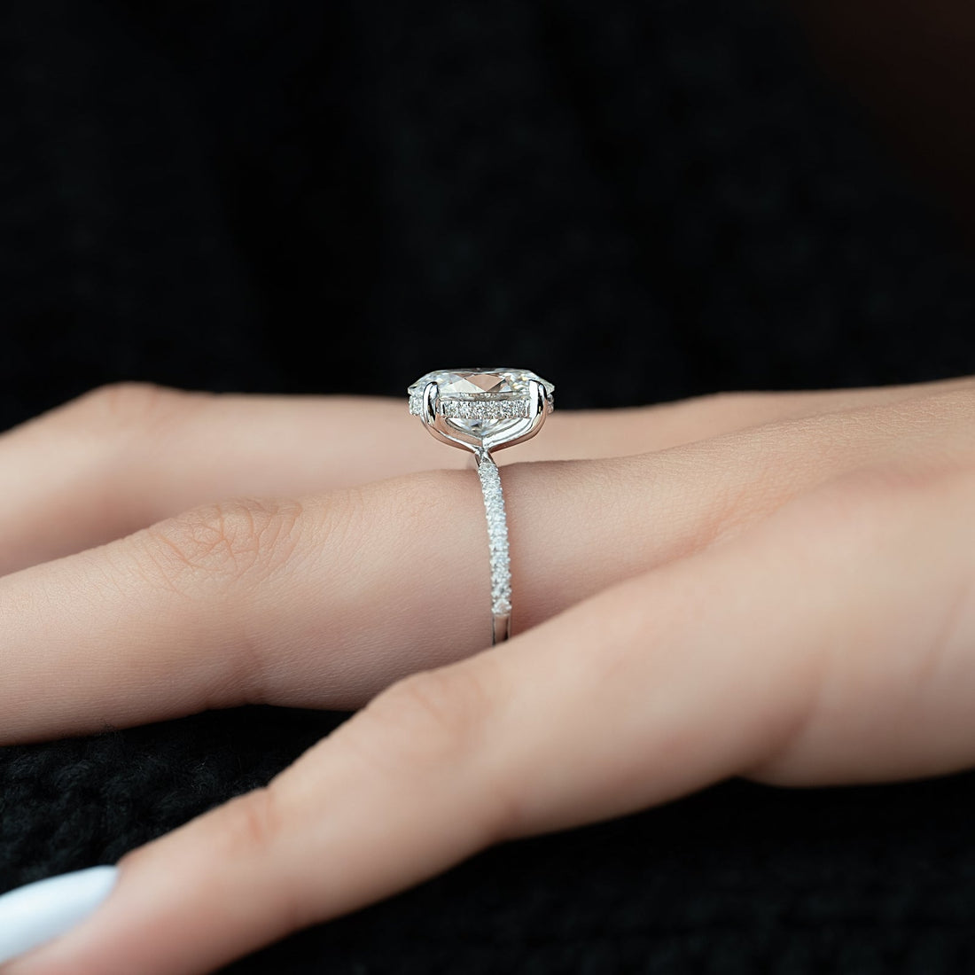 Oval Cut Diamond Engagement Ring with Pavé Diamond Band