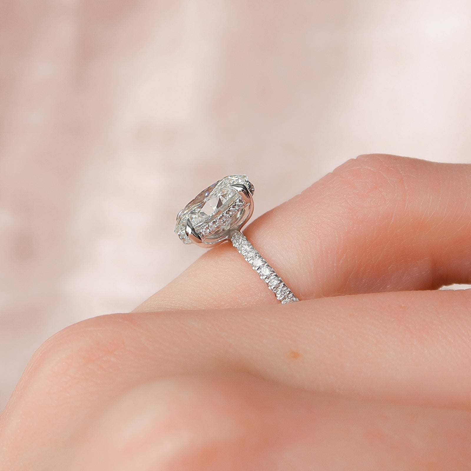 Oval Cut Diamond Engagement Ring with Pavé Diamond Band