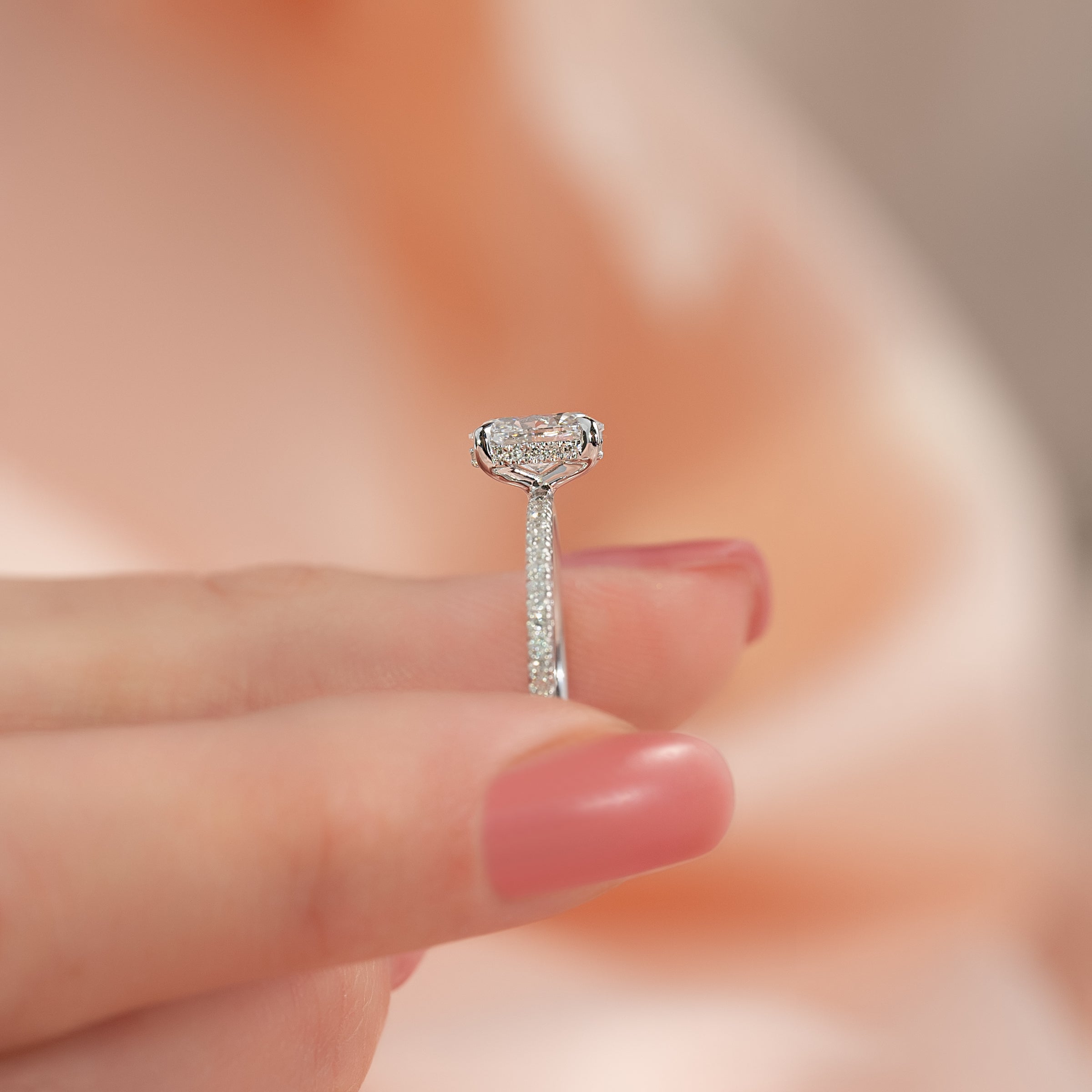 Oval Cut Diamond Engagement Ring with Pavé Diamond Band