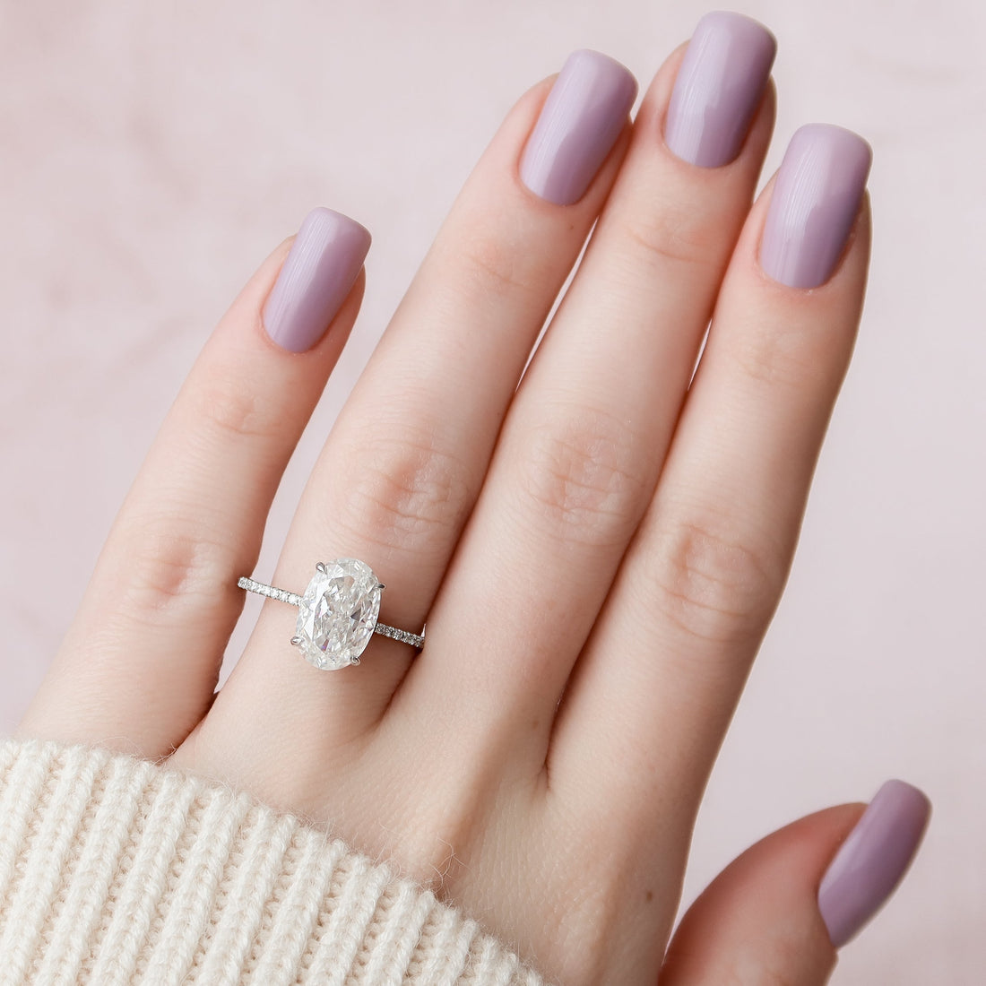 Oval Cut Diamond Engagement Ring with Pavé Diamond Band