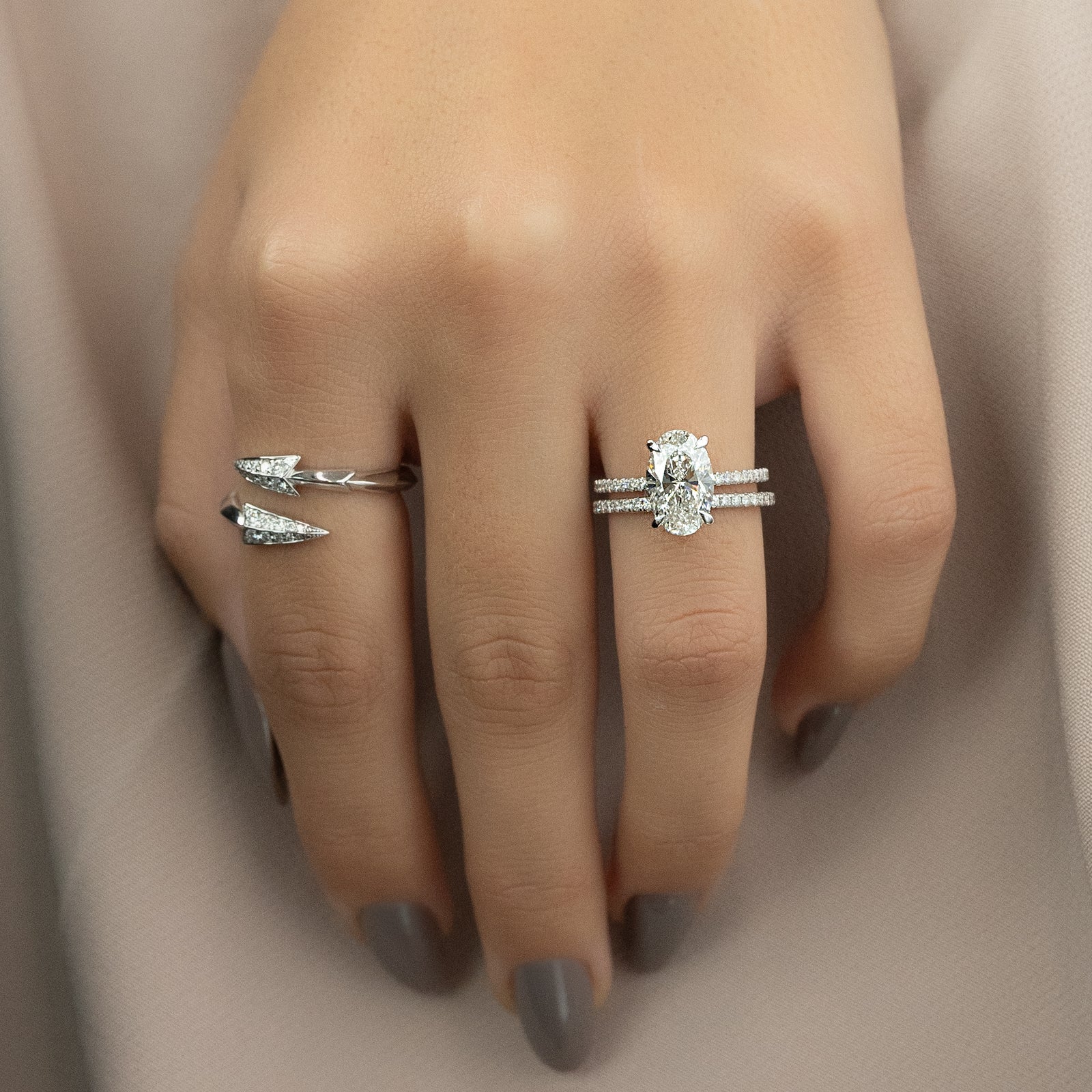 Oval Cut Diamond Engagement Ring with Pavé Diamond Band