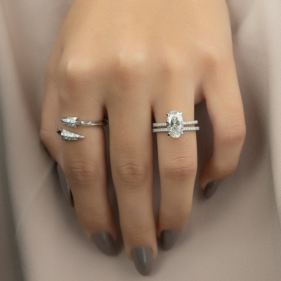 Oval Cut Diamond Engagement Ring with Pavé Diamond Band