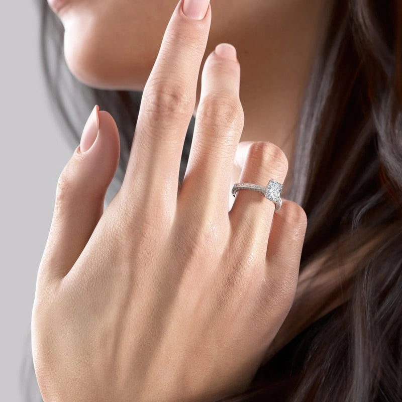 Cushion Cut Diamond Engagement Ring with Milgrain Detail – Elegant White Gold Ring