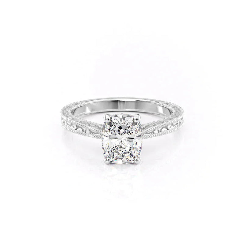 Cushion Cut Diamond Engagement Ring with Milgrain Detail – Elegant White Gold Ring