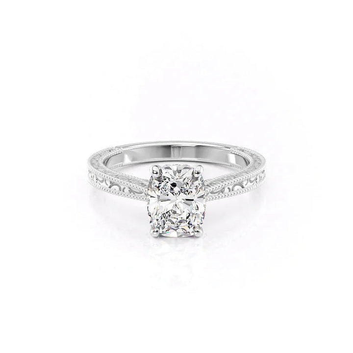 Cushion Cut Diamond Engagement Ring with Milgrain Detail – Elegant White Gold Ring