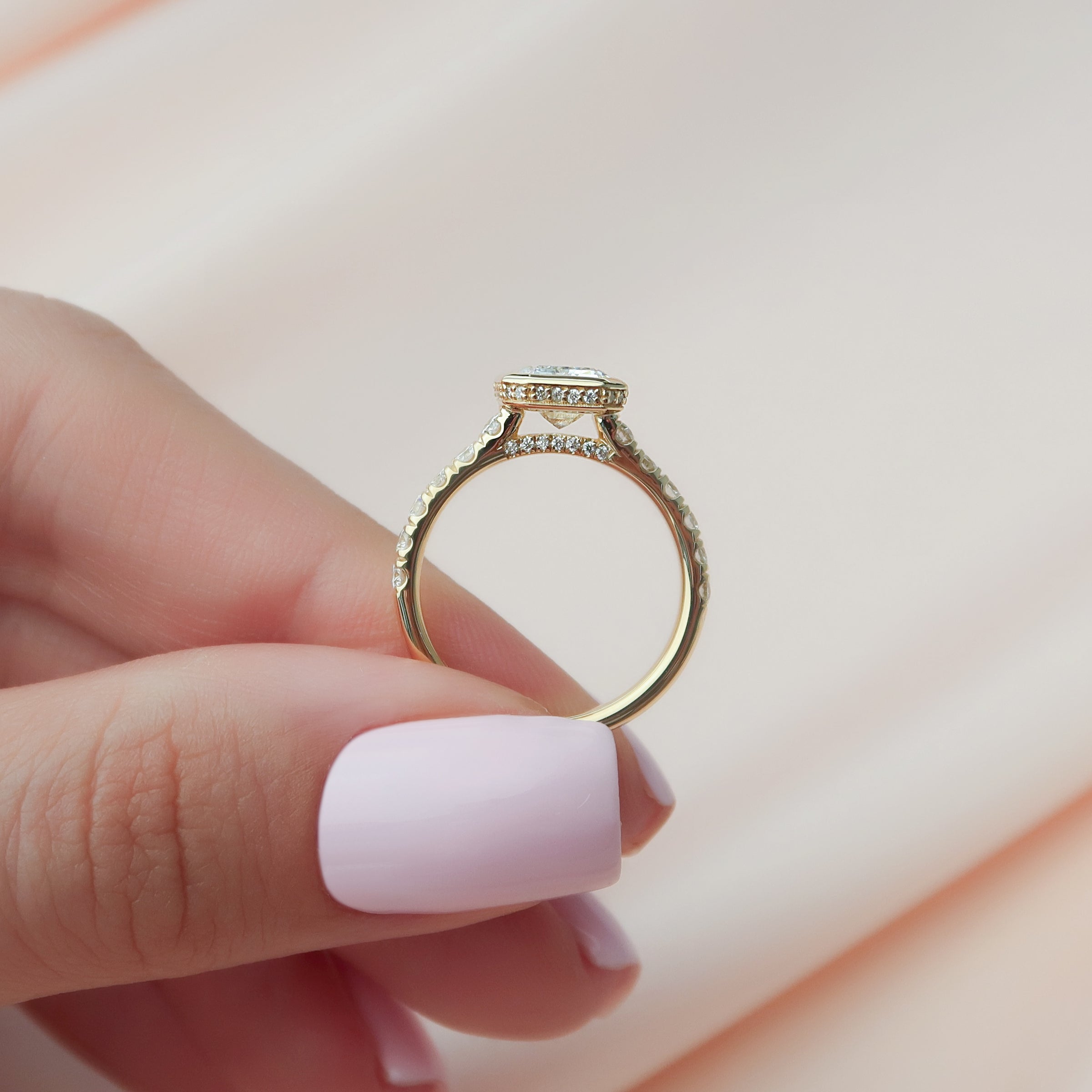 Emerald-Cut Diamond Ring in 14K Gold with Pavé Diamond Band