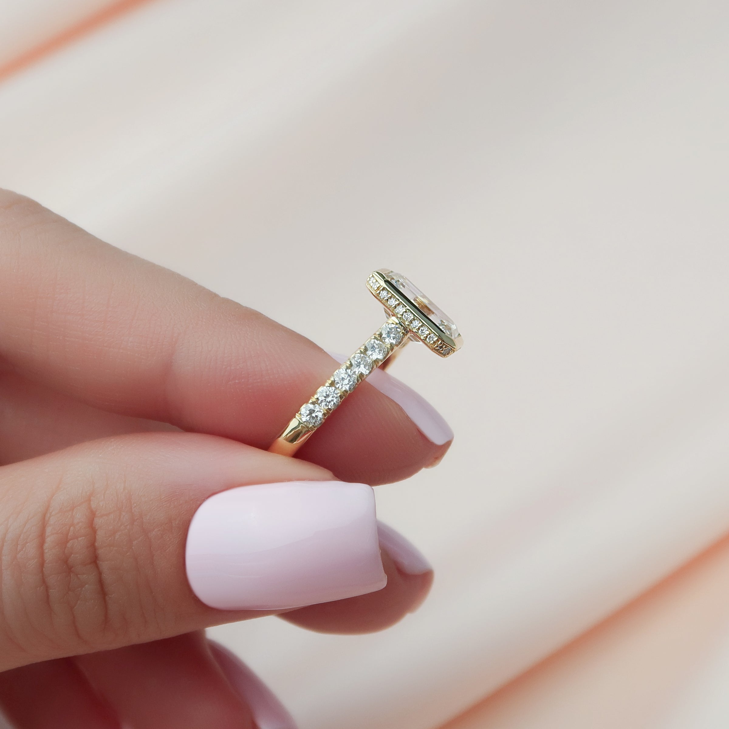 Emerald-Cut Diamond Ring in 14K Gold with Pavé Diamond Band