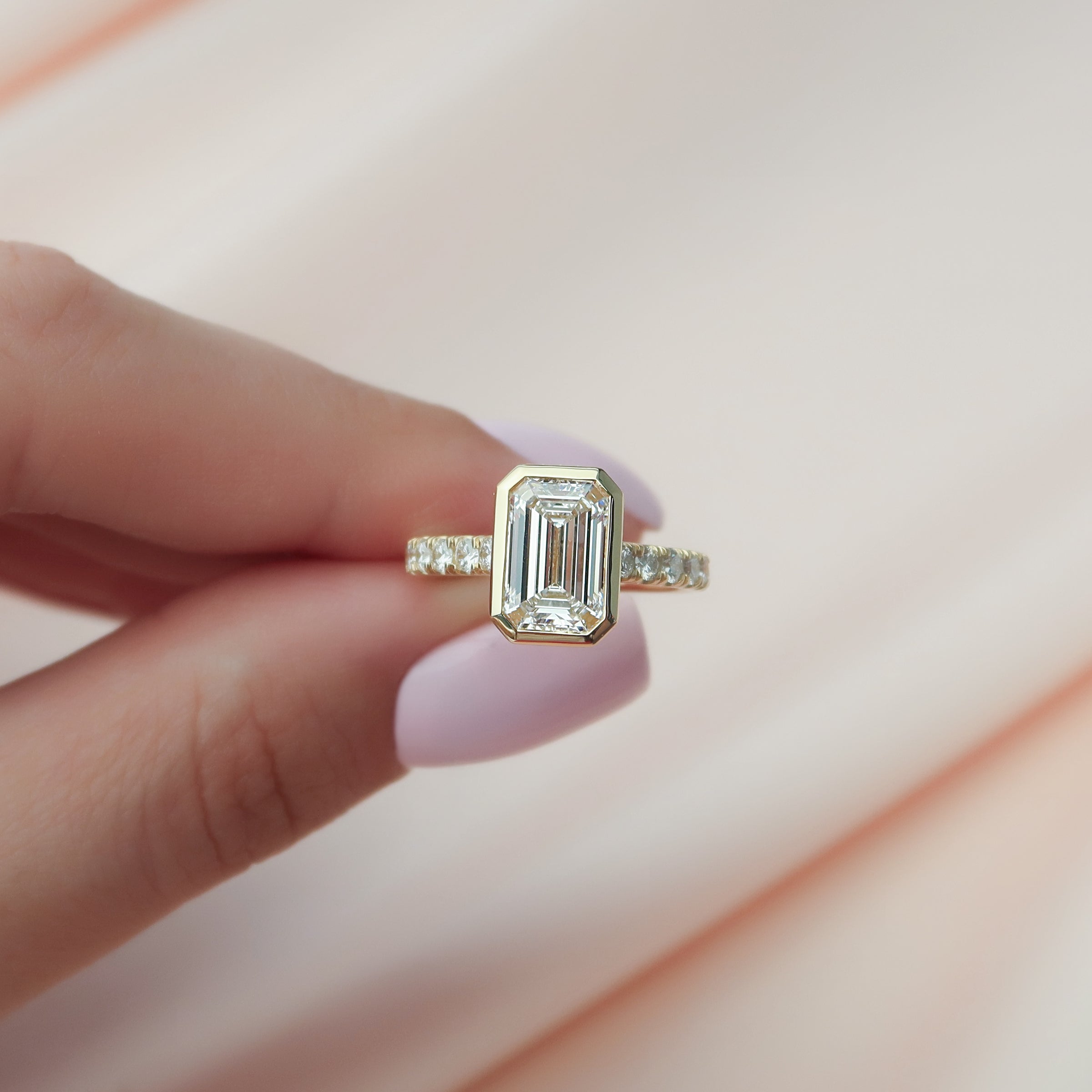 Emerald-Cut Diamond Ring in 14K Gold with Pavé Diamond Band