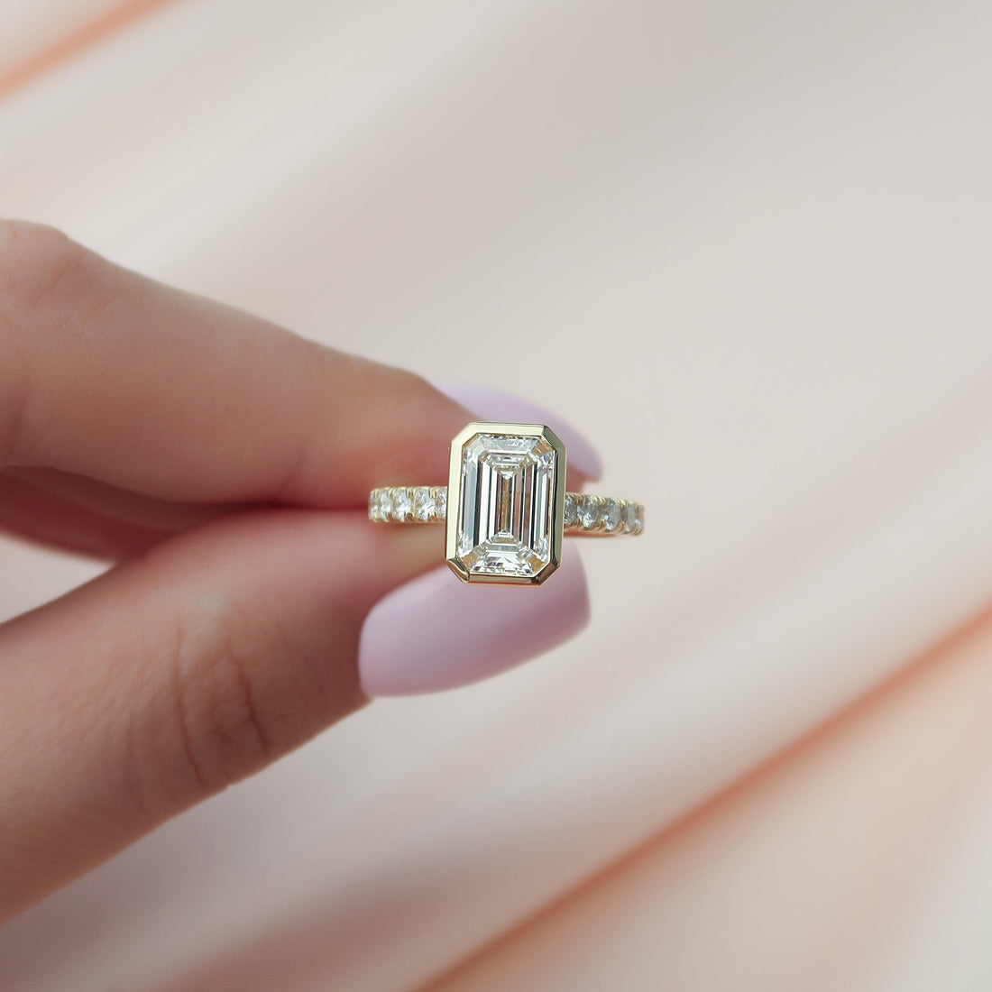 Emerald-Cut Diamond Ring in 14K Gold with Pavé Diamond Band