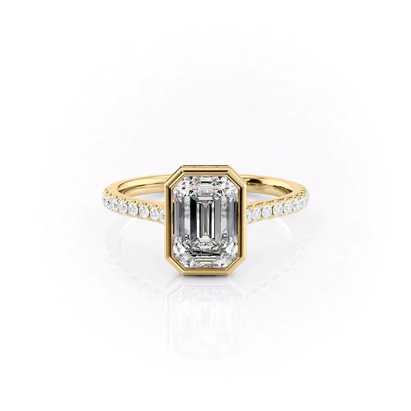 Emerald-Cut Diamond Ring in 14K Gold with Pavé Diamond Band