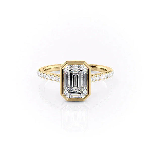 Emerald-Cut Diamond Ring in 14K Gold with Pavé Diamond Band