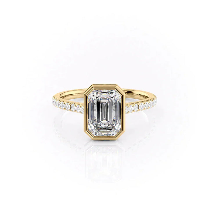 Emerald-Cut Diamond Ring in 14K Gold with Pavé Diamond Band