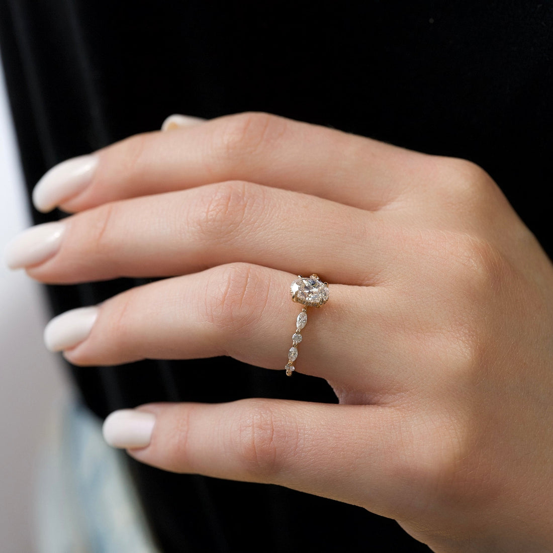 Oval Cut Diamond Engagement Ring in Rose Gold with Pavé Accent Stones