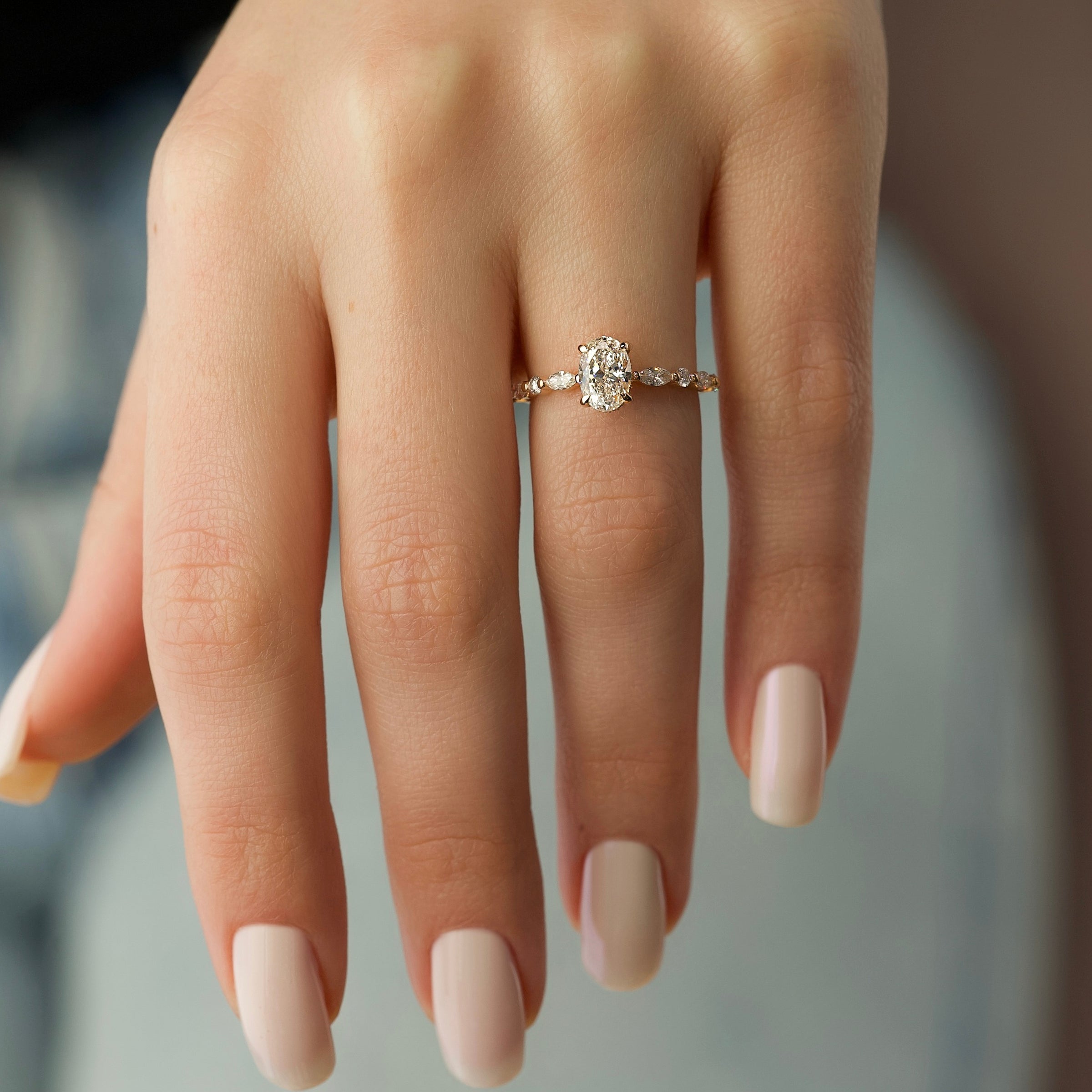 Oval Cut Diamond Engagement Ring in Rose Gold with Pavé Accent Stones