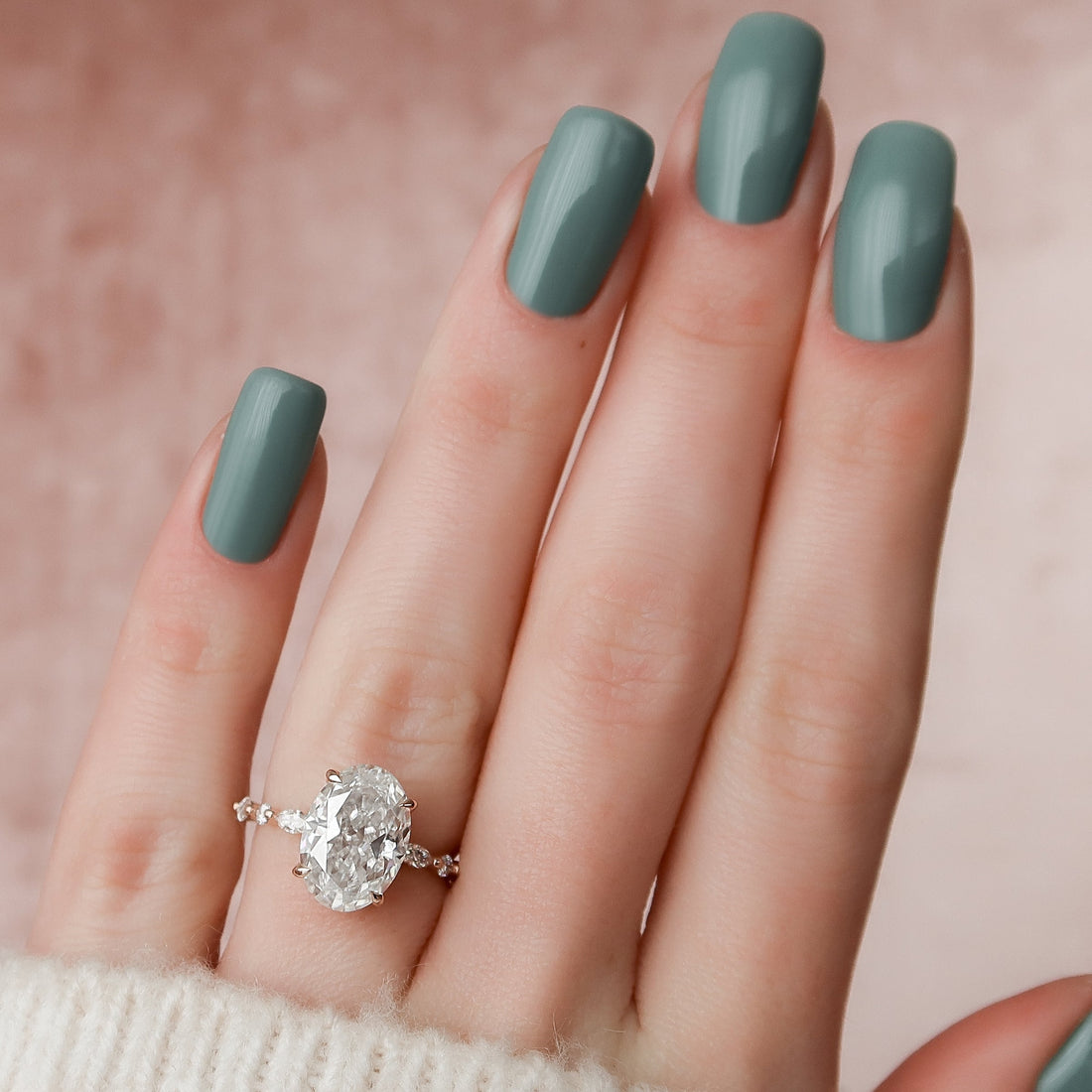 Oval Cut Diamond Engagement Ring in Rose Gold with Pavé Accent Stones
