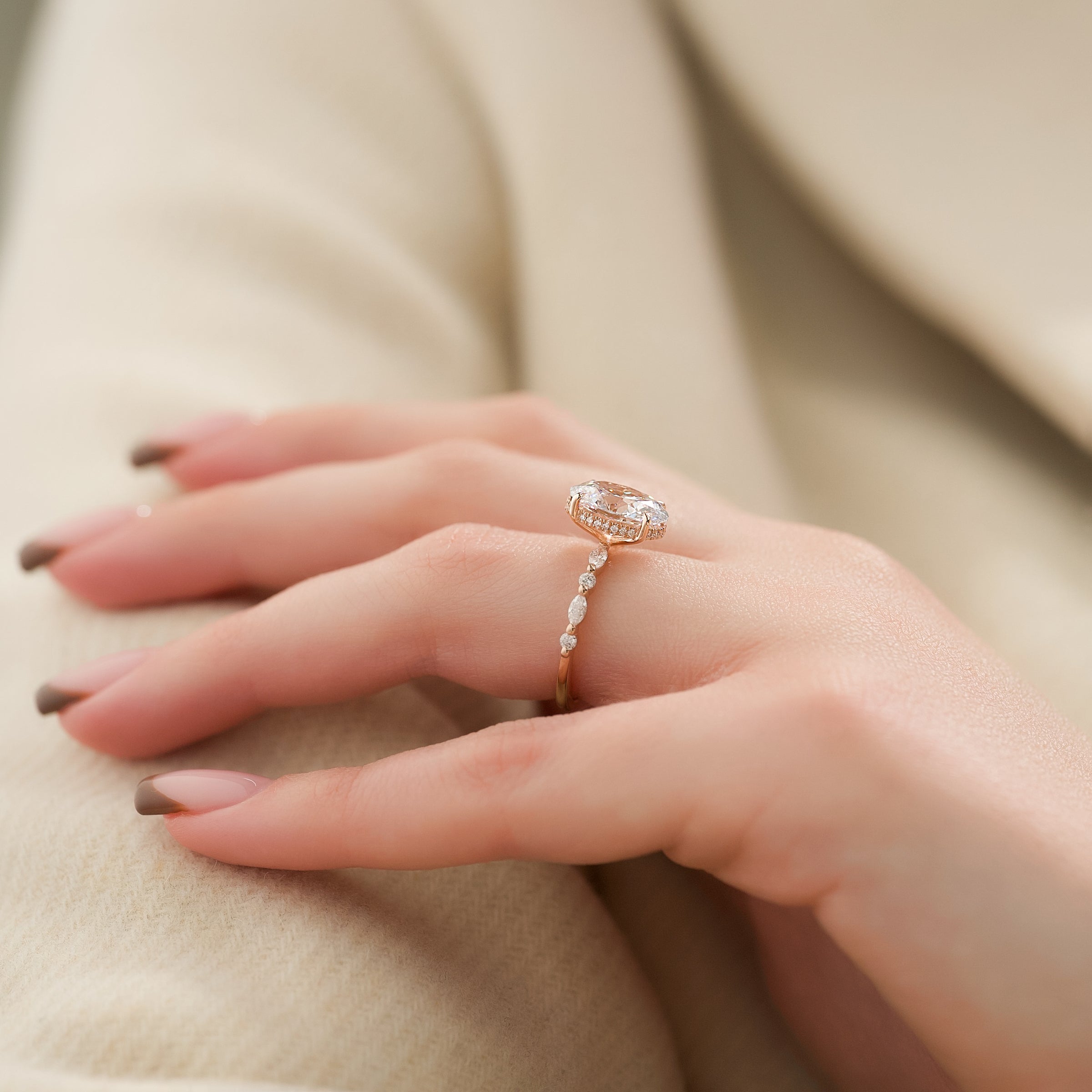 Oval Cut Diamond Engagement Ring in Rose Gold with Pavé Accent Stones