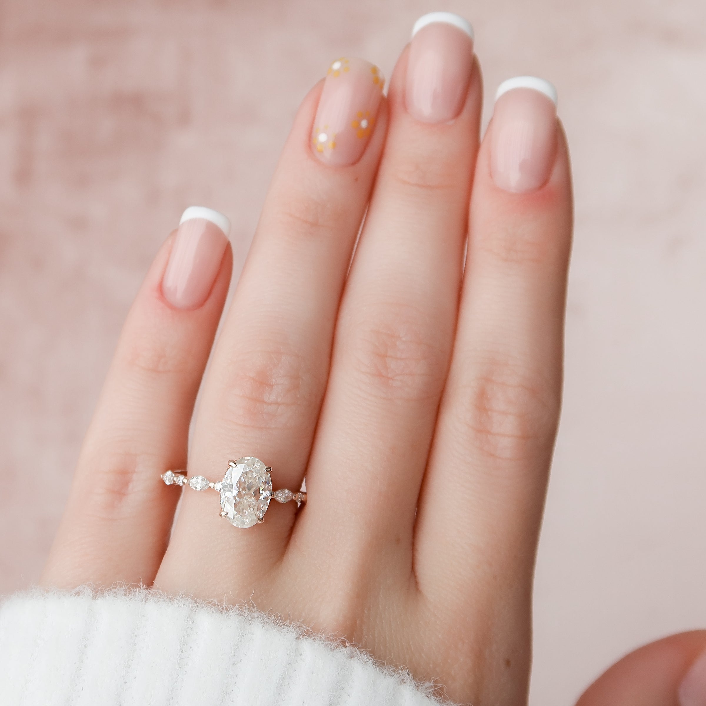 Oval Cut Diamond Engagement Ring in Rose Gold with Pavé Accent Stones