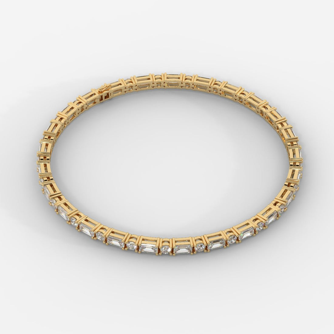Elegant Two-Tone Diamond Tennis Bracelet with Baguette & Round-Cut Stones