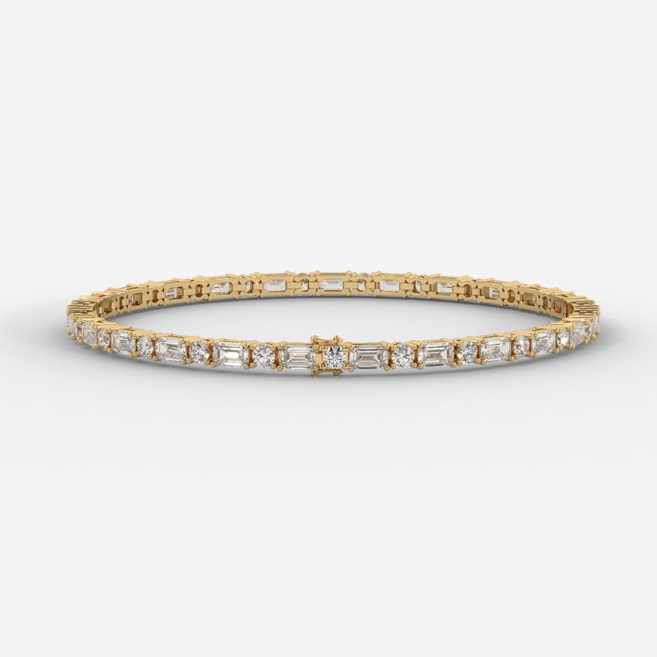 Elegant Two-Tone Diamond Tennis Bracelet with Baguette & Round-Cut Stones