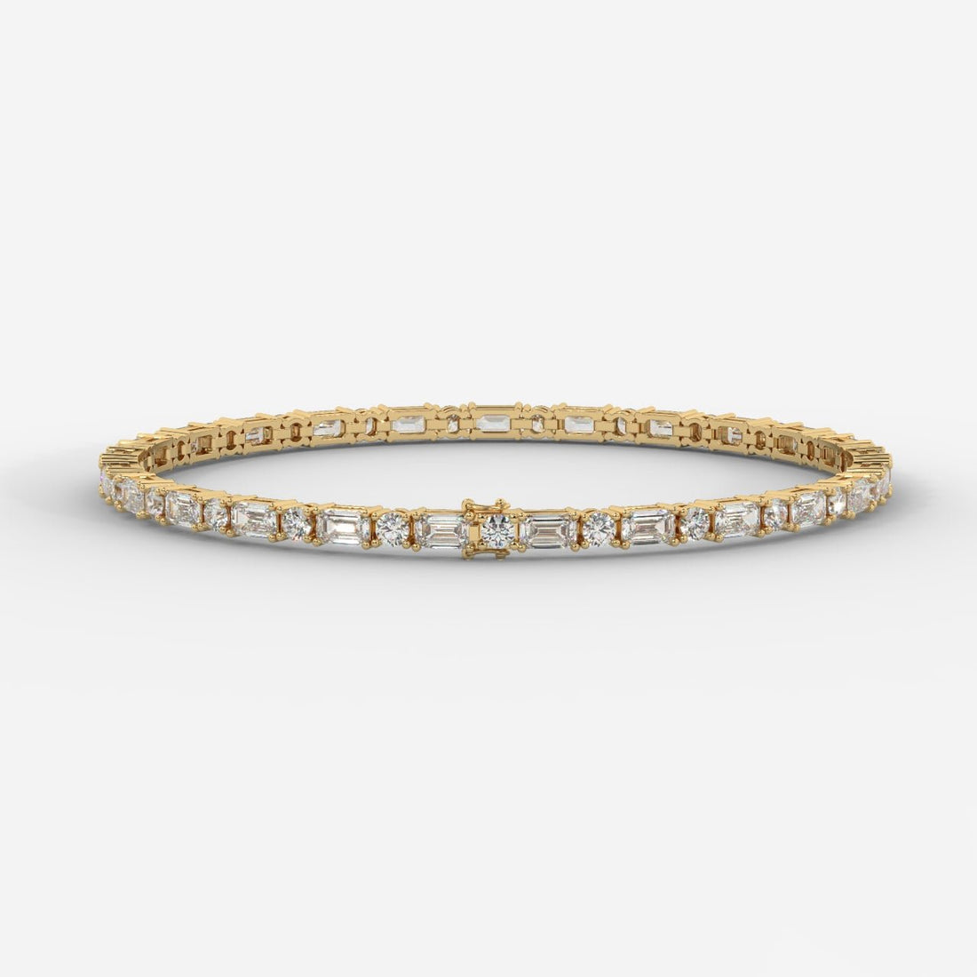 Elegant Two-Tone Diamond Tennis Bracelet with Baguette & Round-Cut Stones
