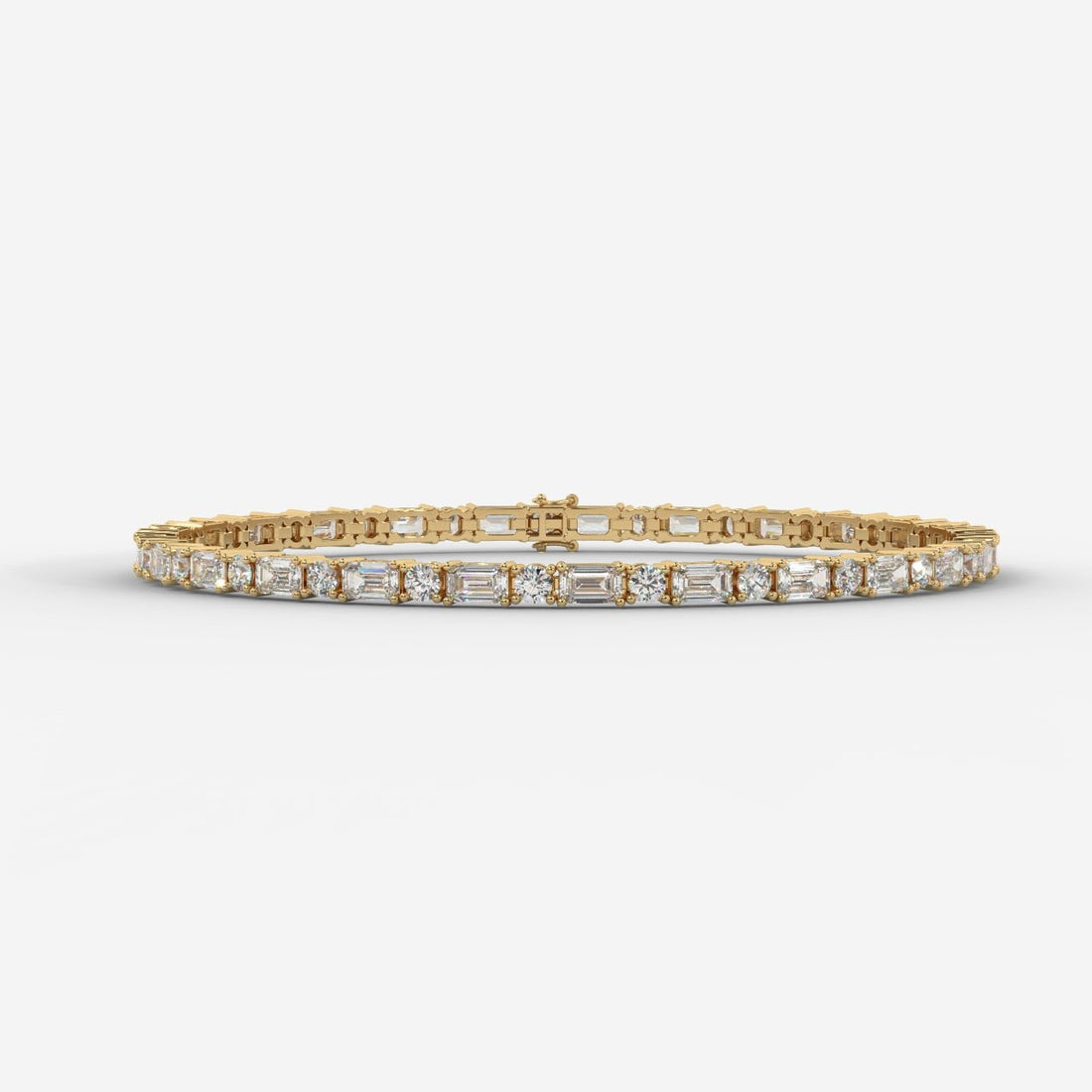 Elegant Two-Tone Diamond Tennis Bracelet with Baguette & Round-Cut Stones
