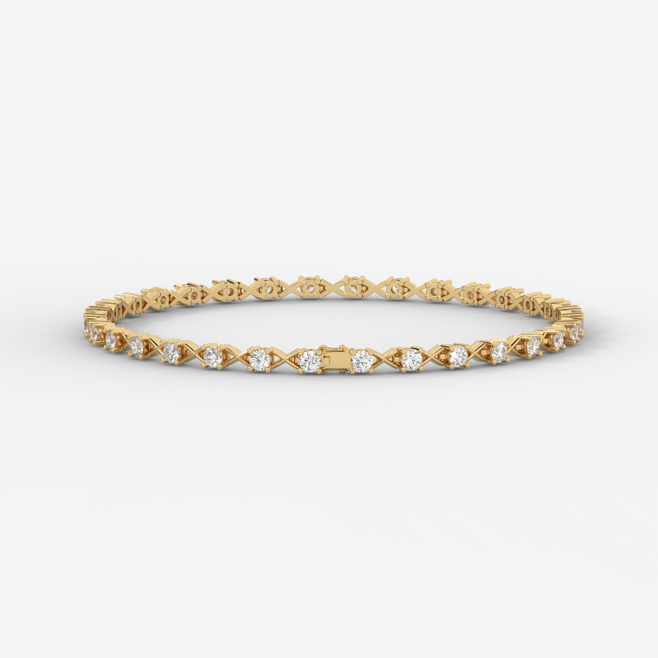 14K Gold Diamond X-Link Tennis Bracelet – Elegant Round Cut Diamond Bracelet for Women