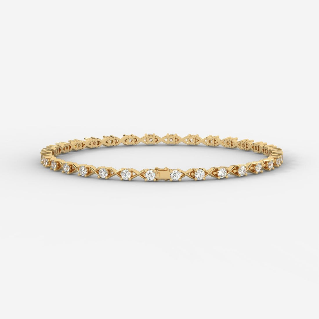 14K Gold Diamond X-Link Tennis Bracelet – Elegant Round Cut Diamond Bracelet for Women