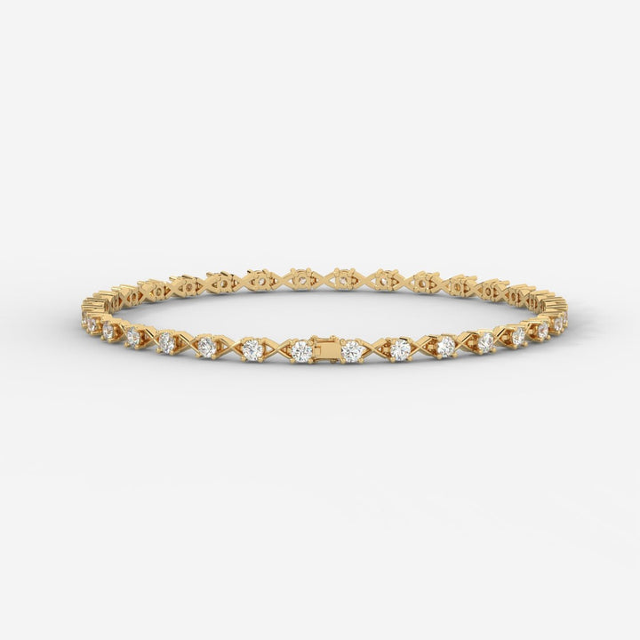 14K Gold Diamond X-Link Tennis Bracelet – Elegant Round Cut Diamond Bracelet for Women