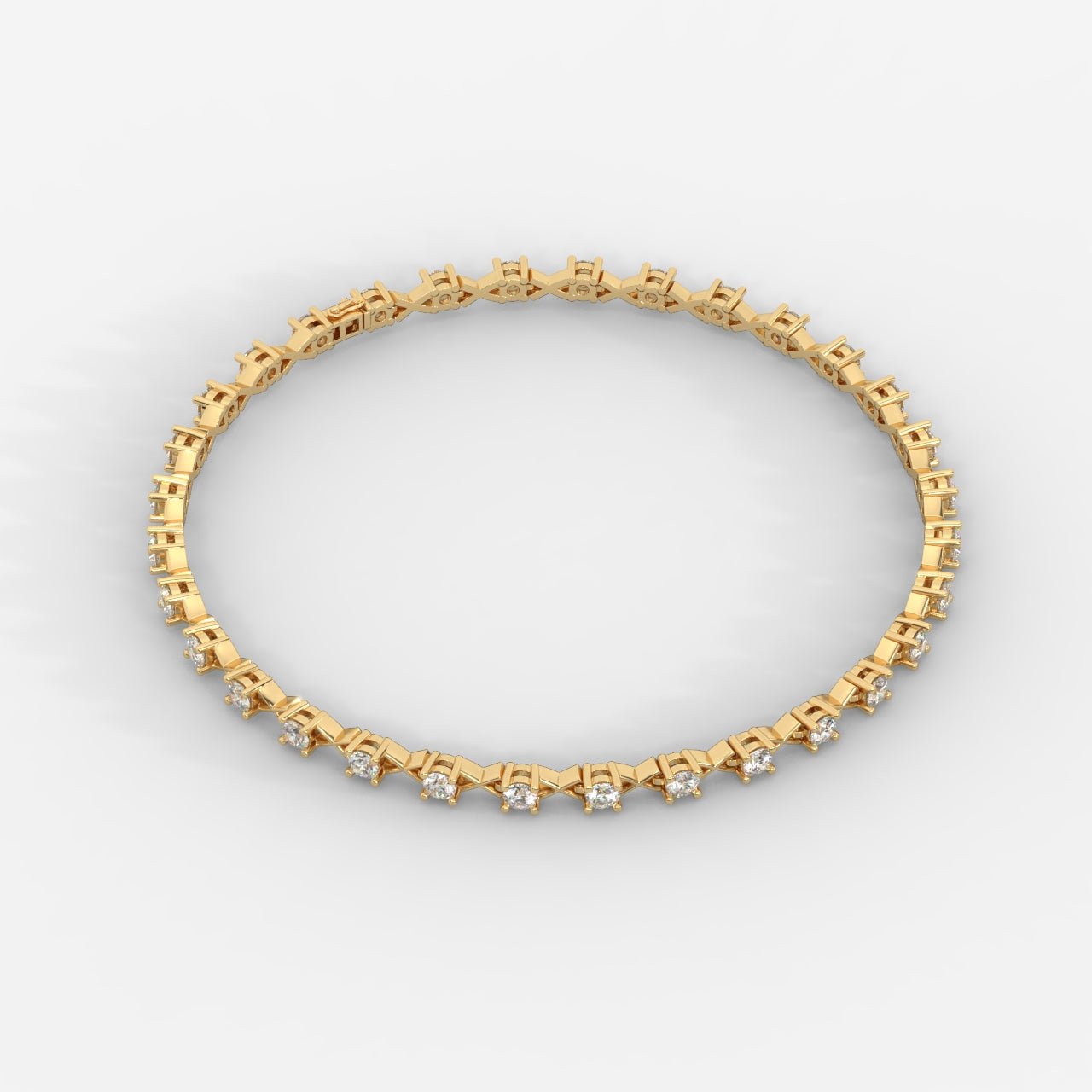 14K Gold Diamond X-Link Tennis Bracelet – Elegant Round Cut Diamond Bracelet for Women