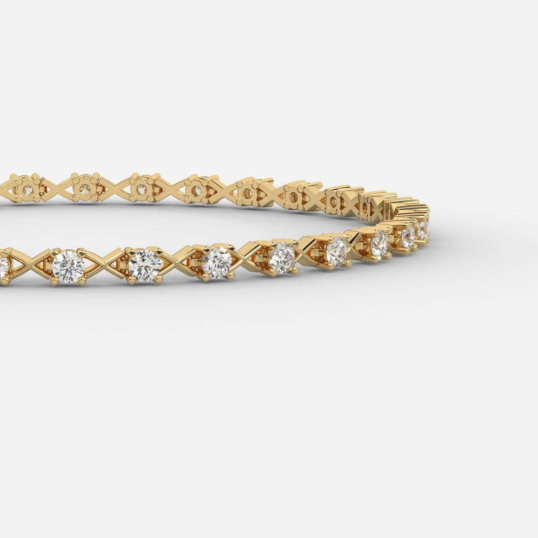 14K Gold Diamond X-Link Tennis Bracelet – Elegant Round Cut Diamond Bracelet for Women