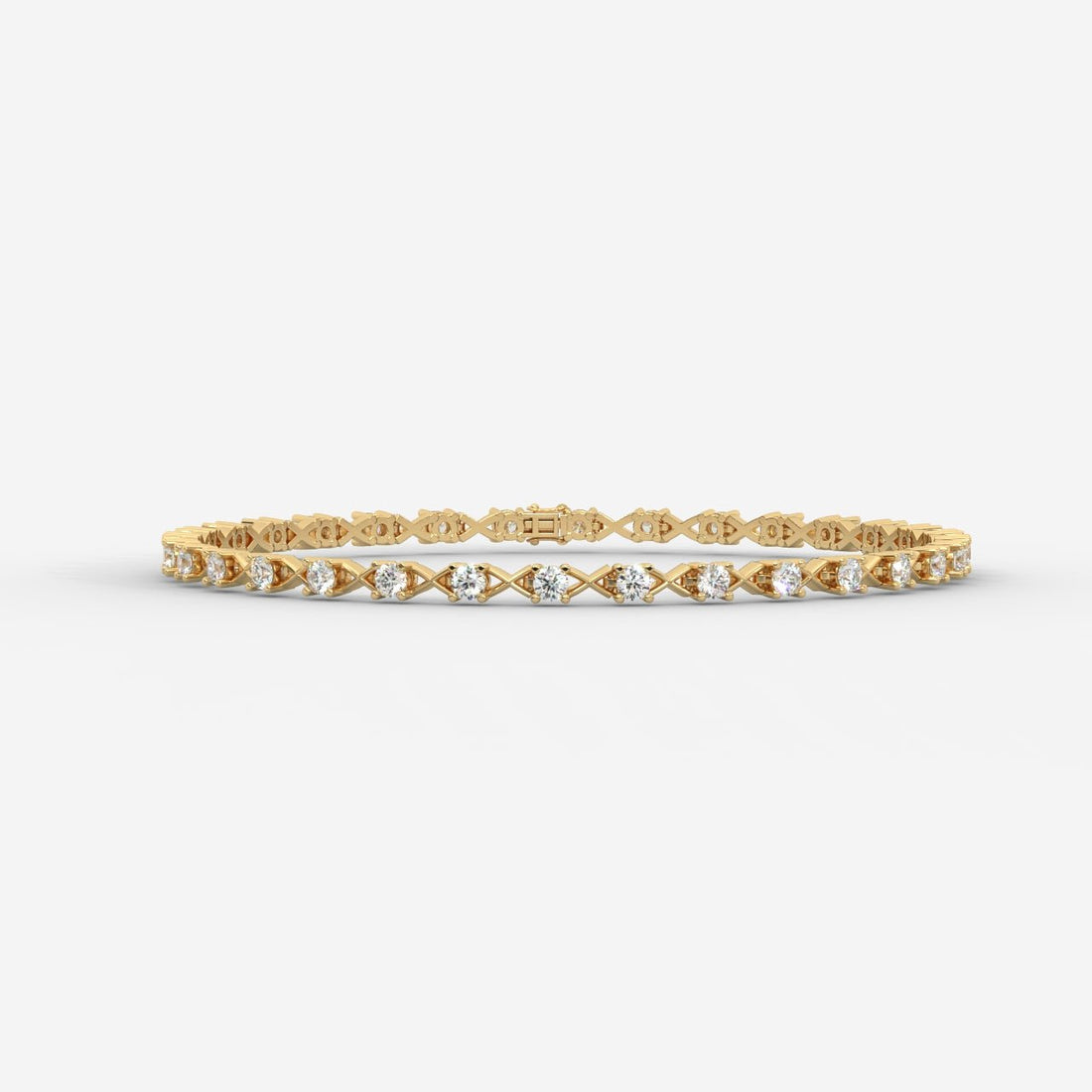14K Gold Diamond X-Link Tennis Bracelet – Elegant Round Cut Diamond Bracelet for Women