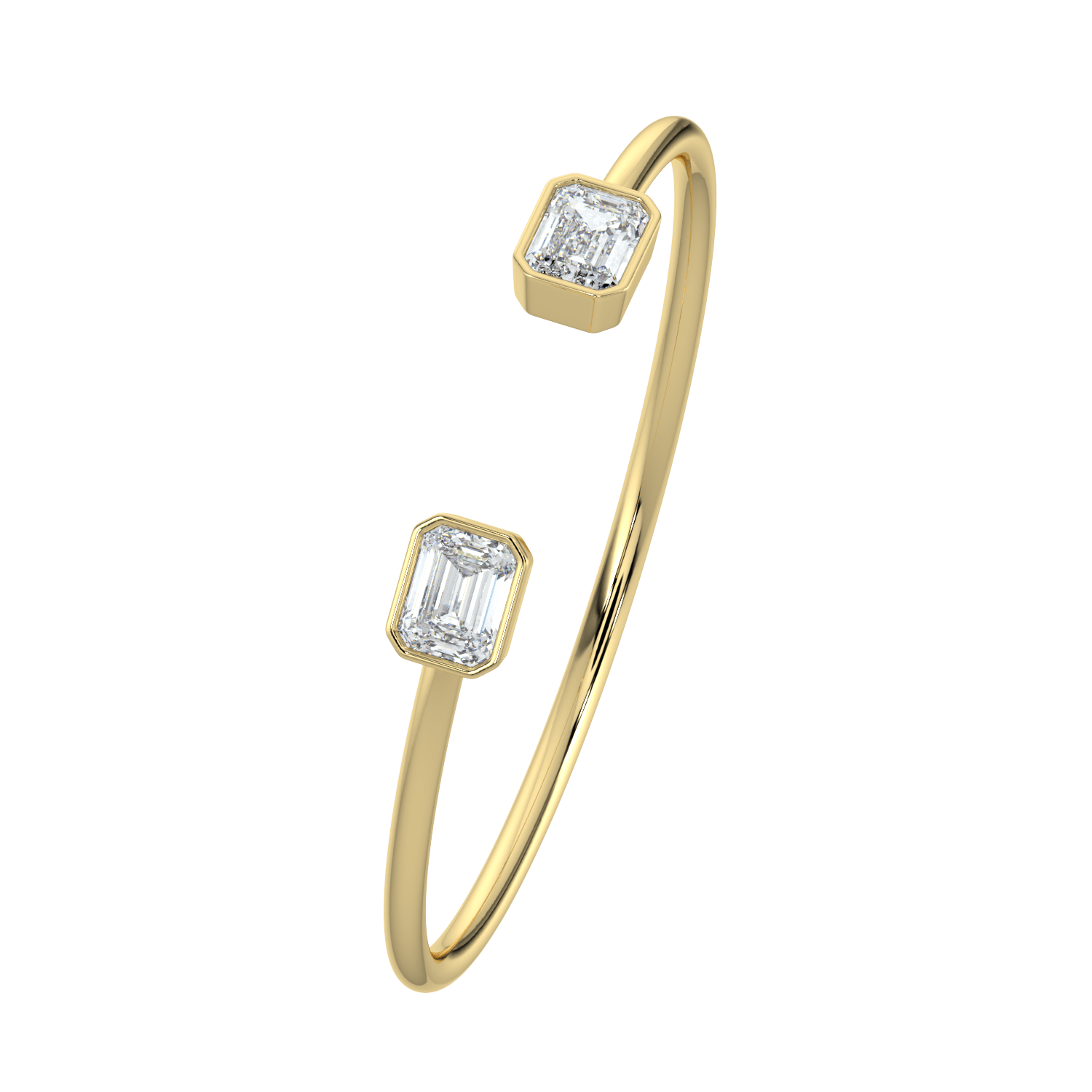 14K Gold Open Cuff Bracelet with Emerald-Cut Lab-Grown Diamond Accents