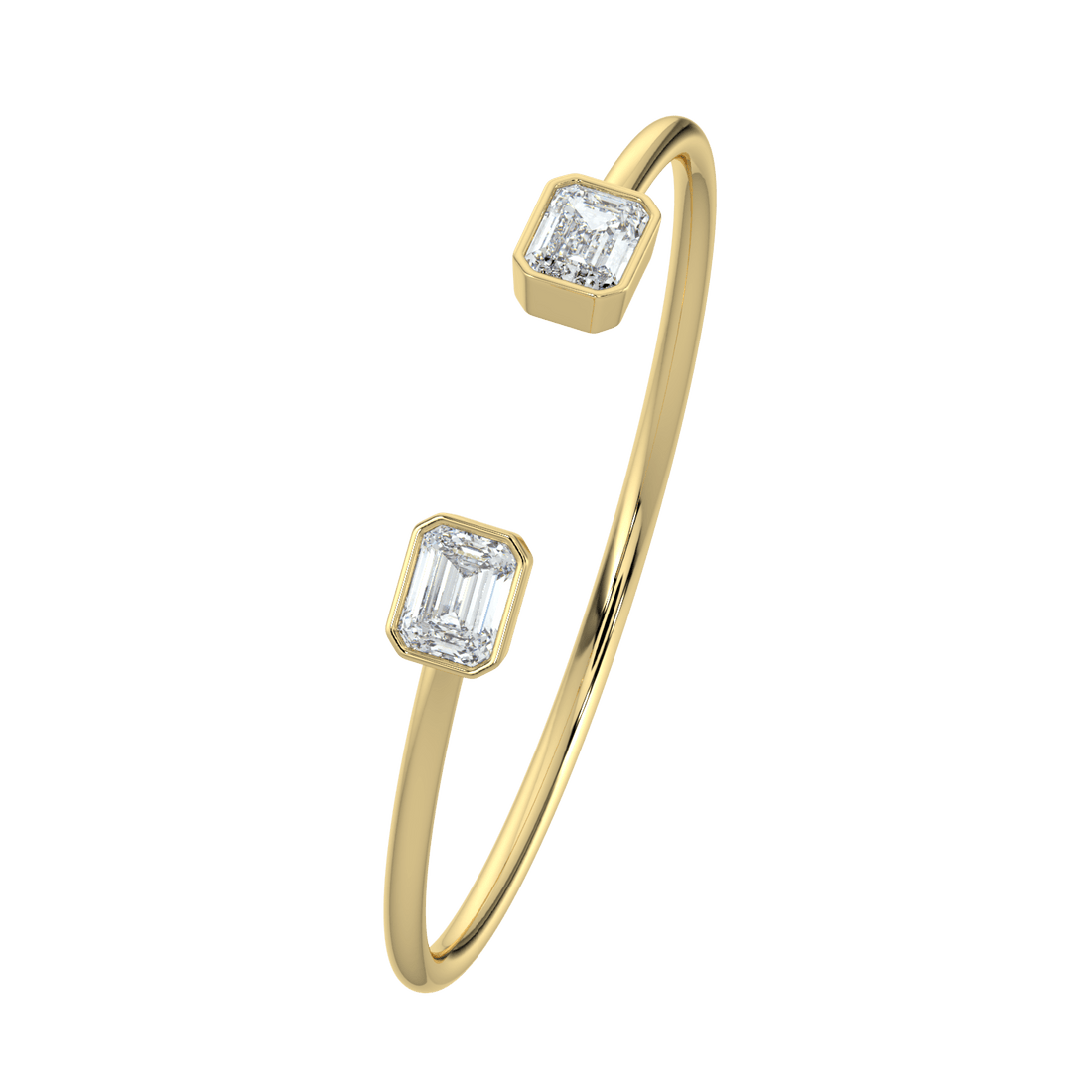 14K Gold Open Cuff Bracelet with Emerald-Cut Lab-Grown Diamond Accents