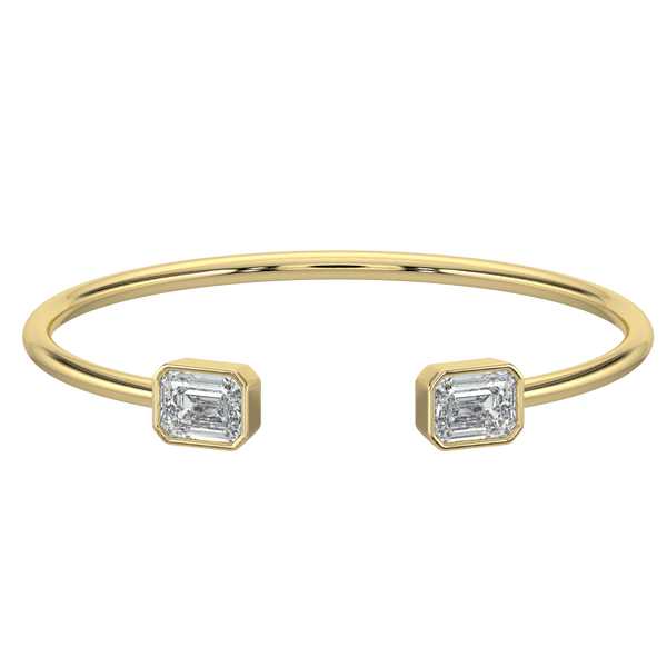 14K Gold Open Cuff Bracelet with Emerald-Cut Lab-Grown Diamond Accents