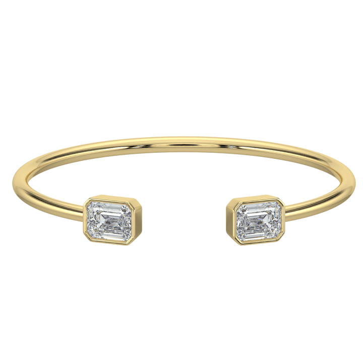 14K Gold Open Cuff Bracelet with Emerald-Cut Lab-Grown Diamond Accents