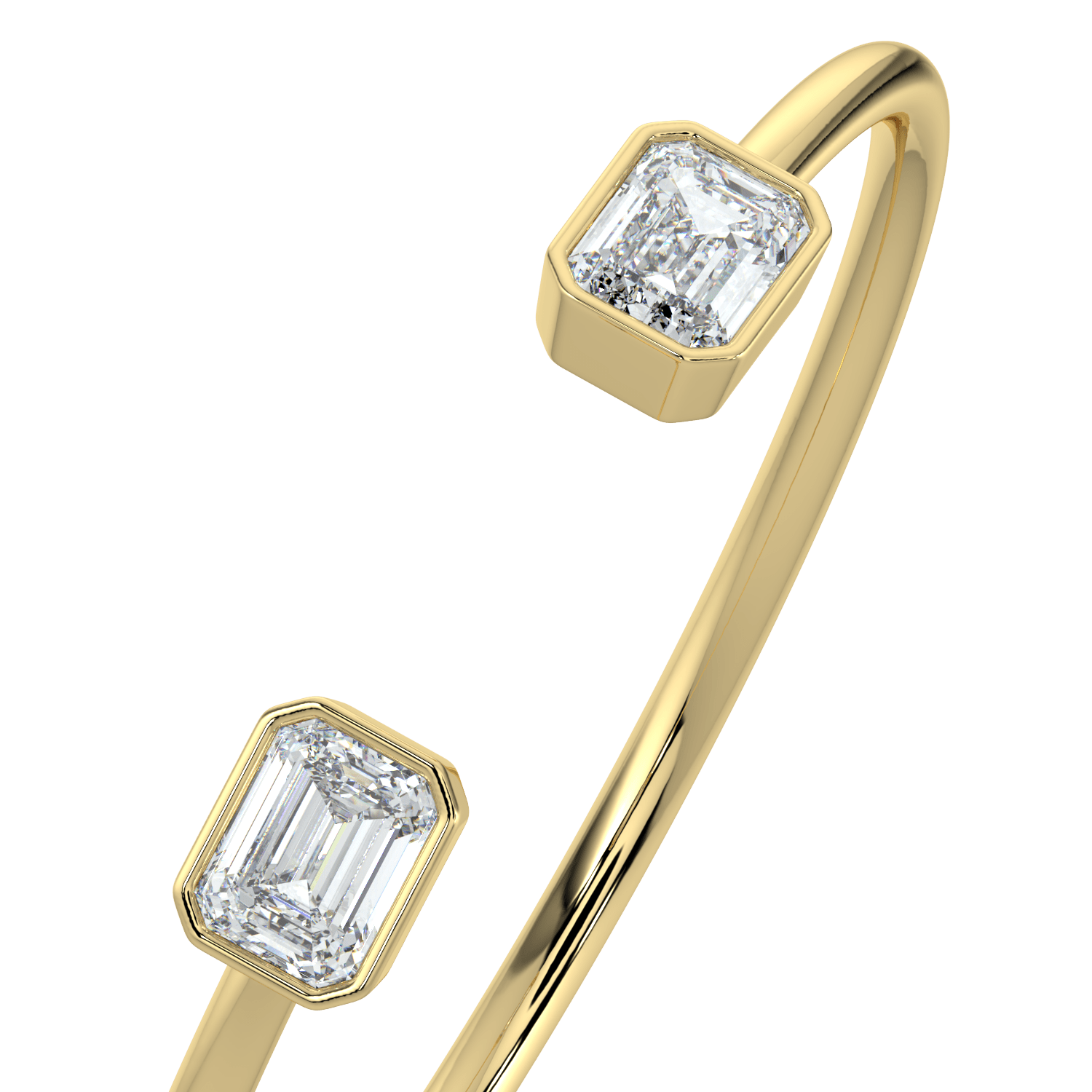14K Gold Open Cuff Bracelet with Emerald-Cut Lab-Grown Diamond Accents