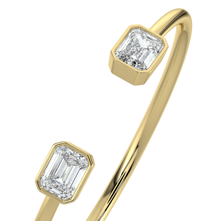 14K Gold Open Cuff Bracelet with Emerald-Cut Lab-Grown Diamond Accents