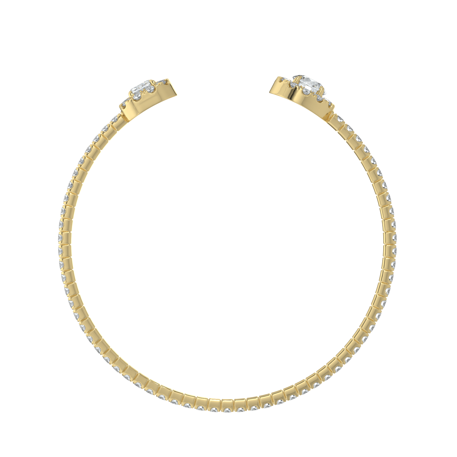 14K Gold Diamond Open Cuff Bracelet with Emerald & Oval-Cut Center Stones