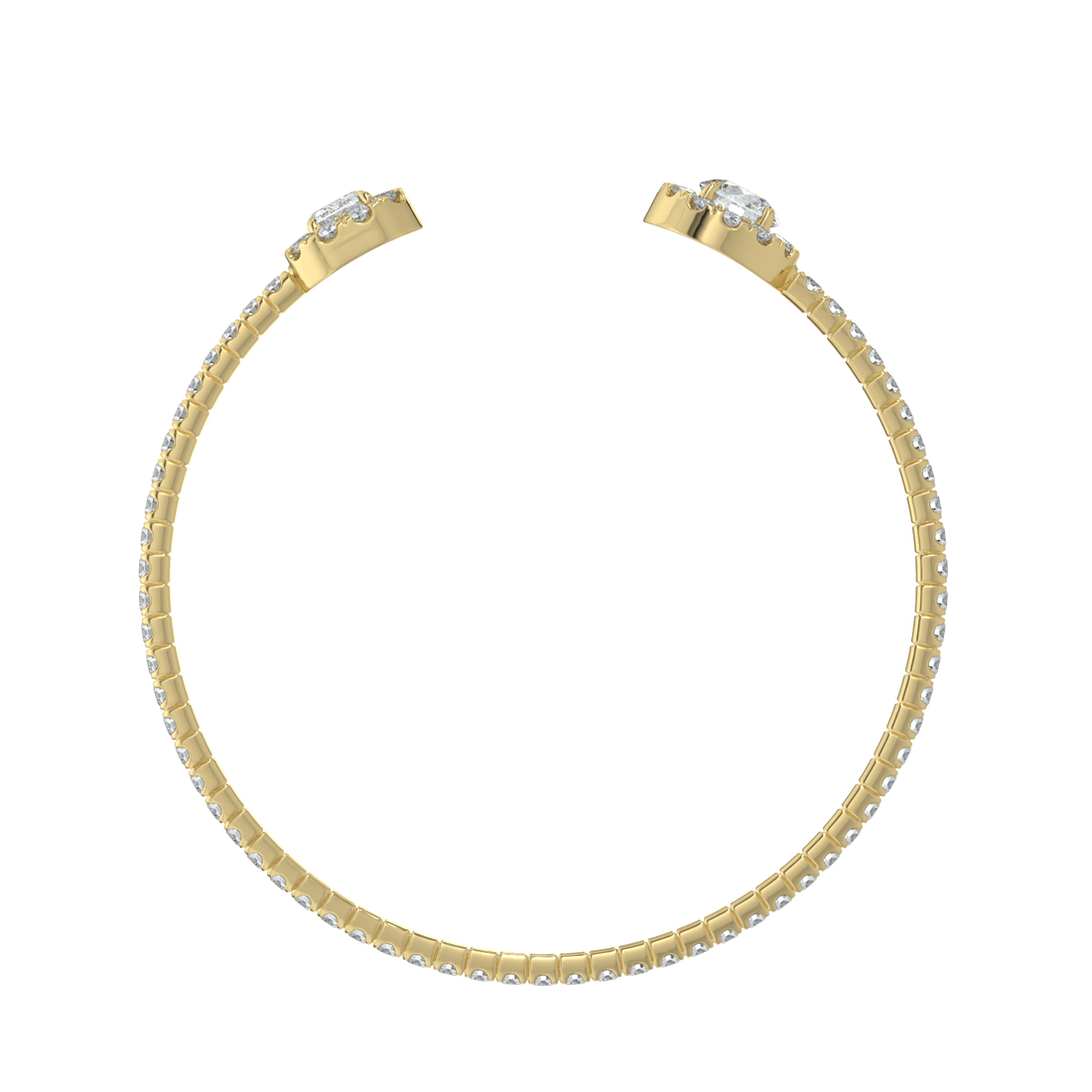 14K Gold Diamond Open Cuff Bracelet with Emerald & Oval-Cut Center Stones